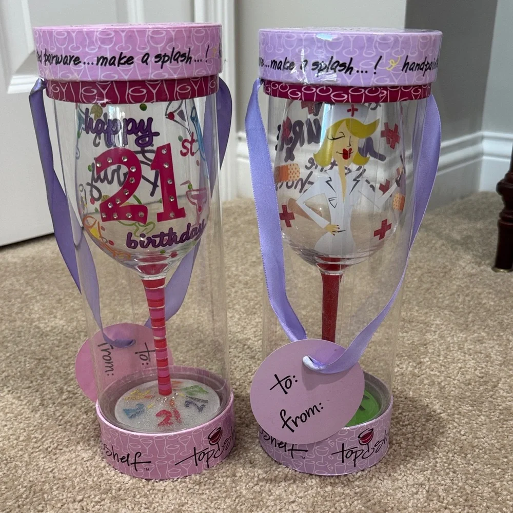 21st Birthday Wine Glass with Pink Accents/ and Nurse wine glass! New in box!